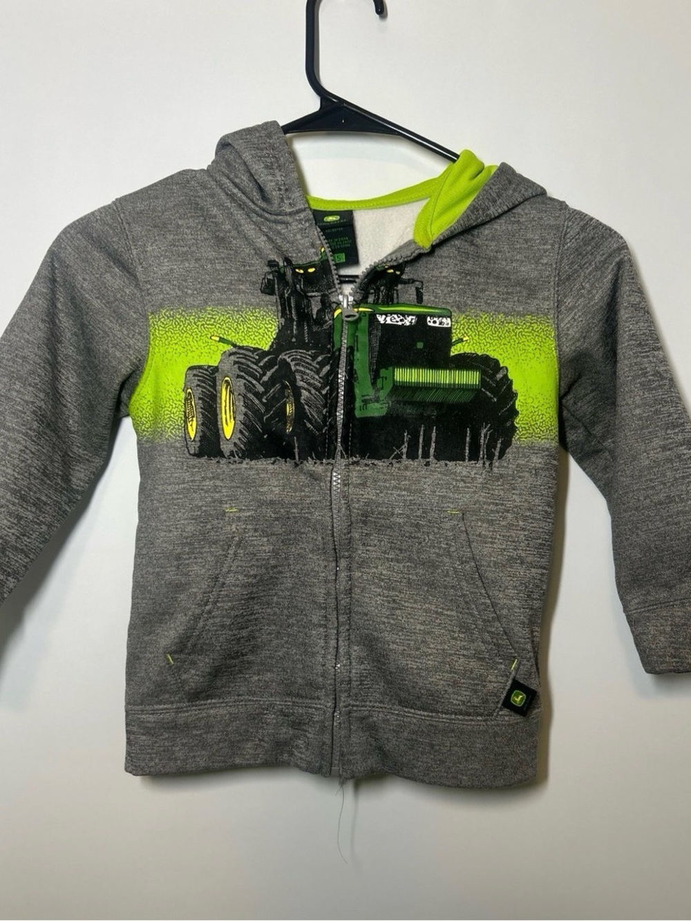 John Deere Gray Hoodie with Neon Green Tractor Graphic